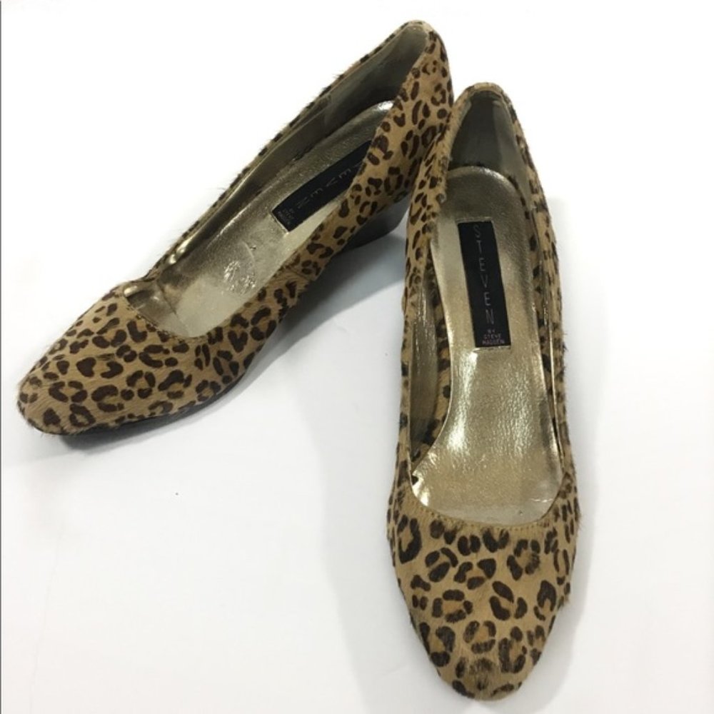 STEVE MADDEN horse hair leopard wedge heel